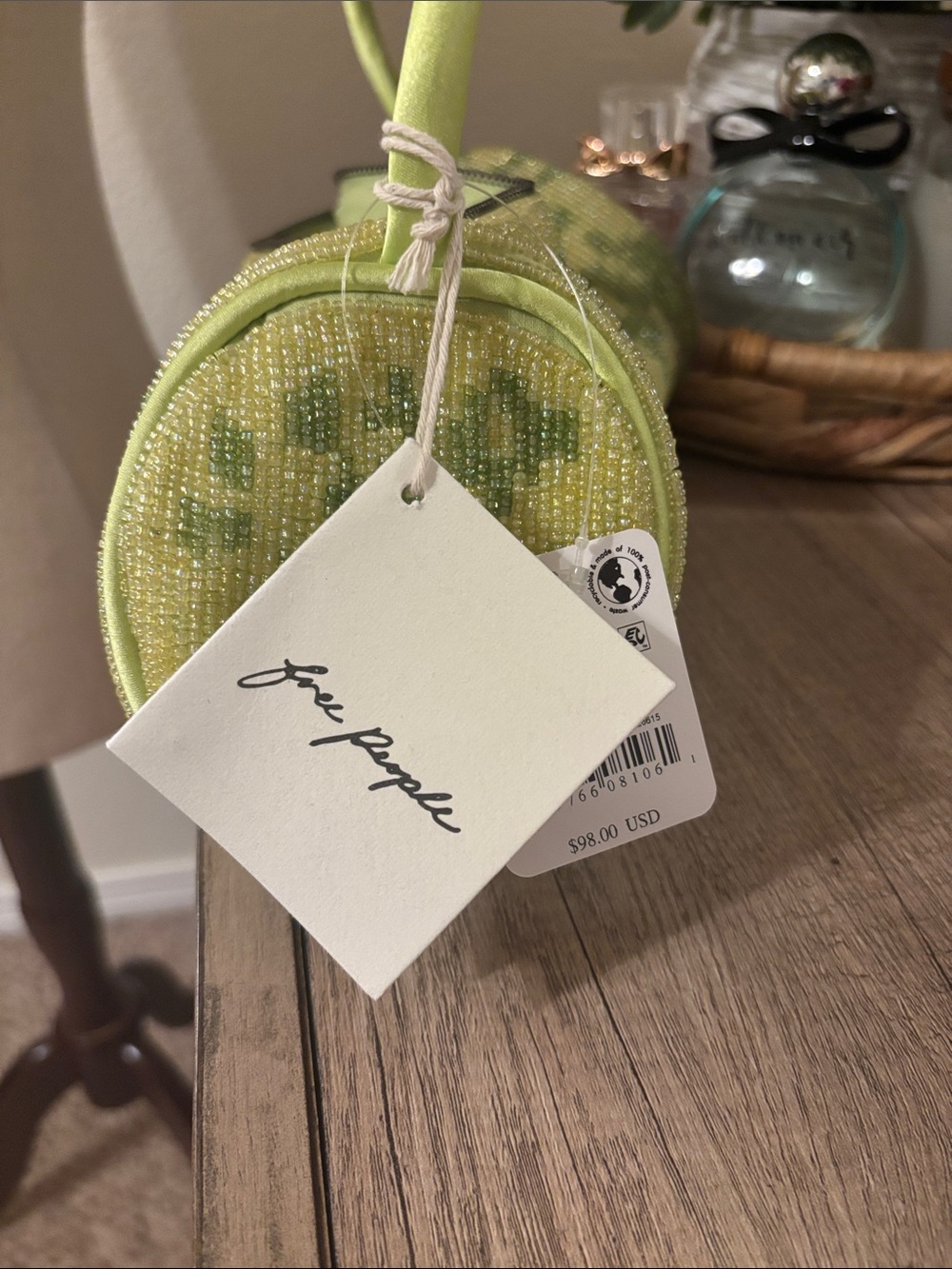 Free People Bailey Beaded Barrel Shoulder Bag-Green-NWT MSRP $98 - Picture 6 of 6